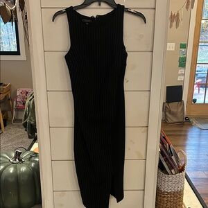Metaphor Black Asymmetrical Pinstripe Dress